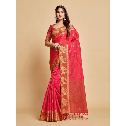 Rosolly Â Women's Organza Printed Saree With Unstitched Blouse (Pink, 5-6 Mtrs)