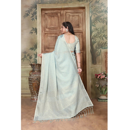 Rosolly Â Women's Organza Printed Saree With Unstitched Blouse (Sky Blue, 5-6 Mtrs)