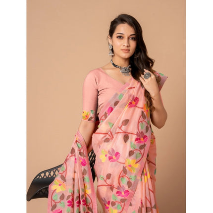 Rosolly  Women's Cotton Printed Saree With Unstitched Blouse (Pink, 5-6 Mtrs)