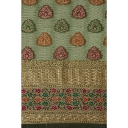 Rosolly  Women's Organza Printed Saree With Unstitched Blouse (Mahendi, 5-6 Mtrs)