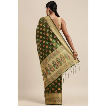 Rosolly  Women's Organza Printed Saree With Unstitched Blouse (Mahendi, 5-6 Mtrs)