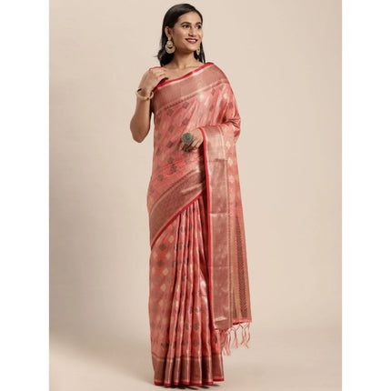 Rosolly Â Women's Chanderi Cotton Printed Saree With Unstitched Blouse (Pink, 5-6 Mtrs)