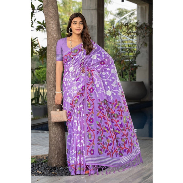 Rosolly Â Women's Cotton Printed Saree With Unstitched Blouse (Lavender, 5-6 Mtrs)
