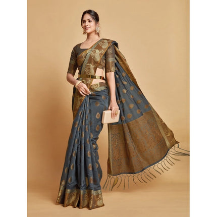 Rosolly Â Women's Organza Printed Saree With Unstitched Blouse (Grey, 5-6 Mtrs)