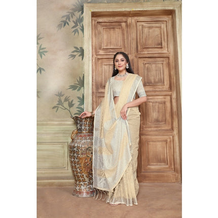 Rosolly Â Women's Organza Printed Saree With Unstitched Blouse (Yellow, 5-6 Mtrs)