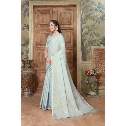 Rosolly Â Women's Organza Printed Saree With Unstitched Blouse (Sky Blue, 5-6 Mtrs)