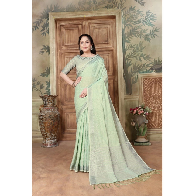 Rosolly Â Women's Organza Printed Saree With Unstitched Blouse (Sea Green, 5-6 Mtrs)