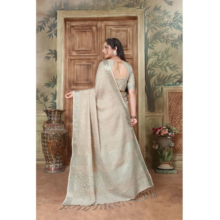 Rosolly Â Women's Organza Printed Saree With Unstitched Blouse (Grey, 5-6 Mtrs)