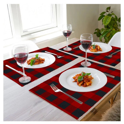 Rosolly Checked Cotton Place Mats Sets (Red &amp; Black)