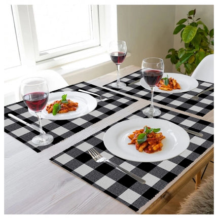Rosolly Checked Cotton Place Mats Sets (Black)
