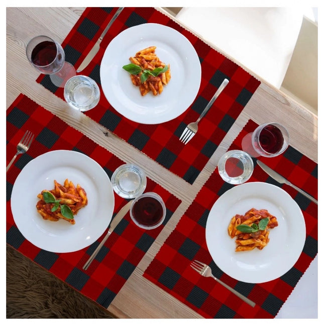 Rosolly Checked Cotton Place Mats Sets (Red &amp; Black)