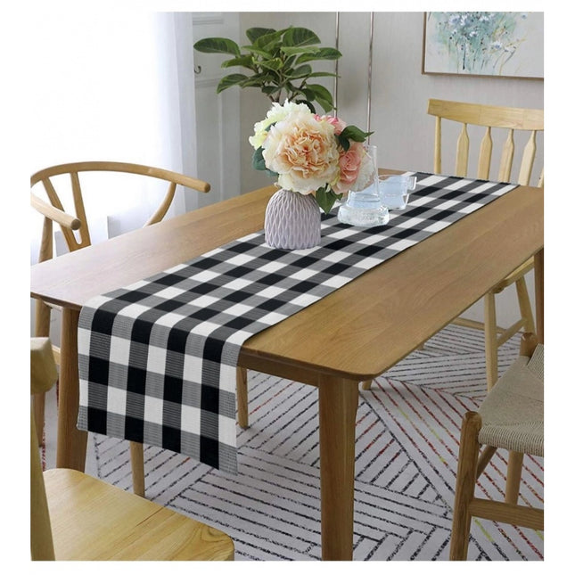 Rosolly Checked Cotton Table Runners (Black)