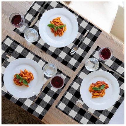 Rosolly Checked Cotton Place Mats Sets (Black)