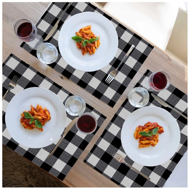 Rosolly Checked Cotton Place Mats Sets (Black)