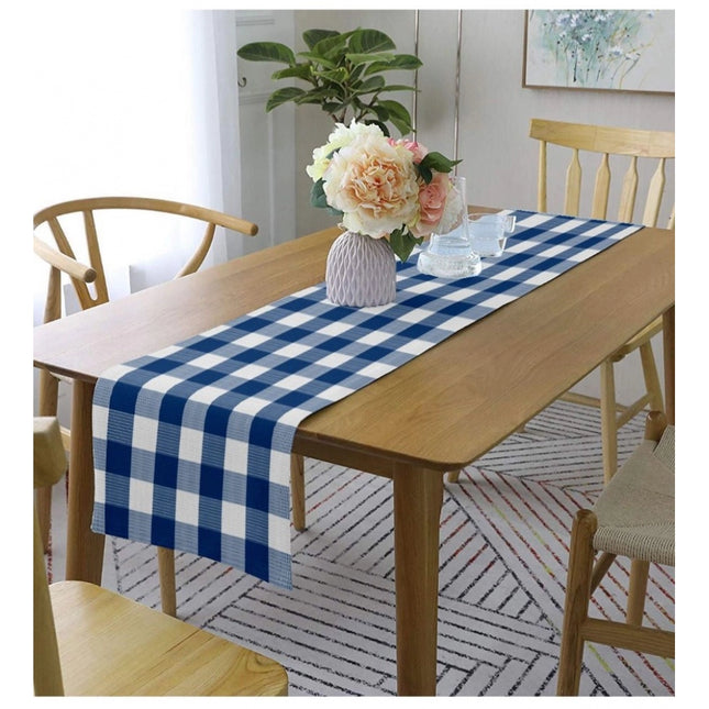 Rosolly Checked Cotton Table Runners (Royal Blue)