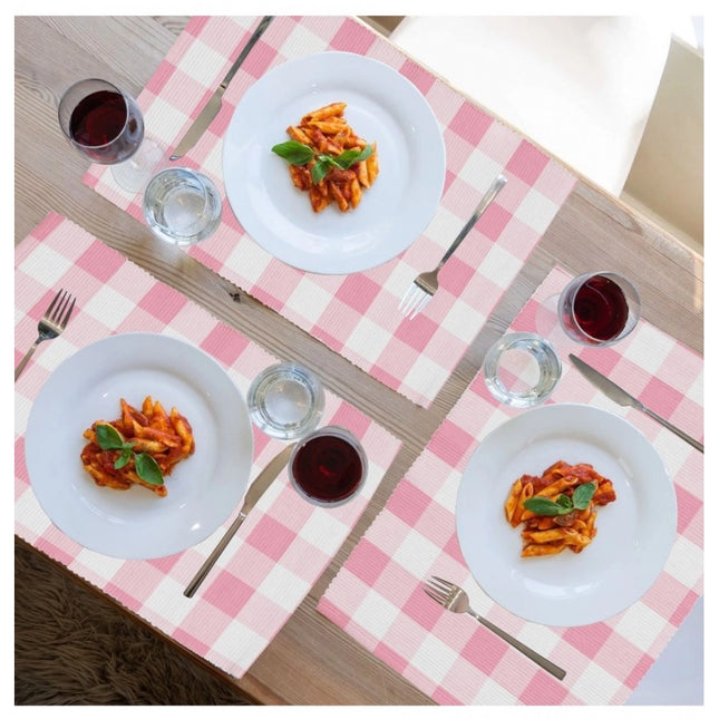 Rosolly Checked Cotton Place Mats Sets (Pink)