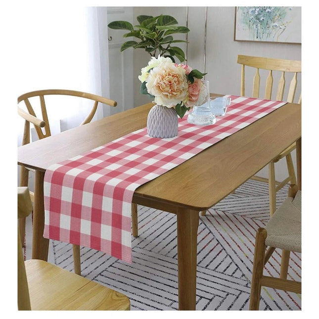 Rosolly Checked Cotton Table Runners (Baby Pink)