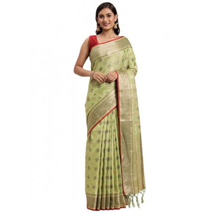 Rosolly Â Women's Chanderi Cotton Printed Saree With Unstitched Blouse (Pista, 5-6 Mtrs)