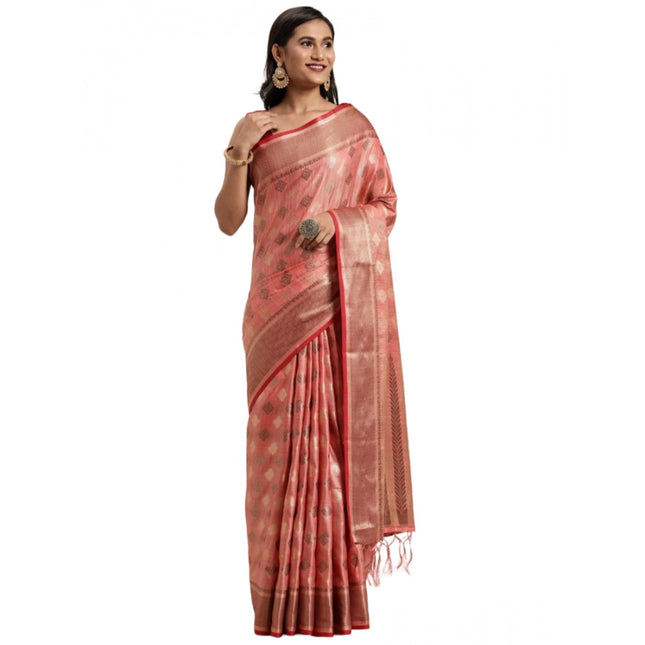 Rosolly Â Women's Chanderi Cotton Printed Saree With Unstitched Blouse (Pink, 5-6 Mtrs)