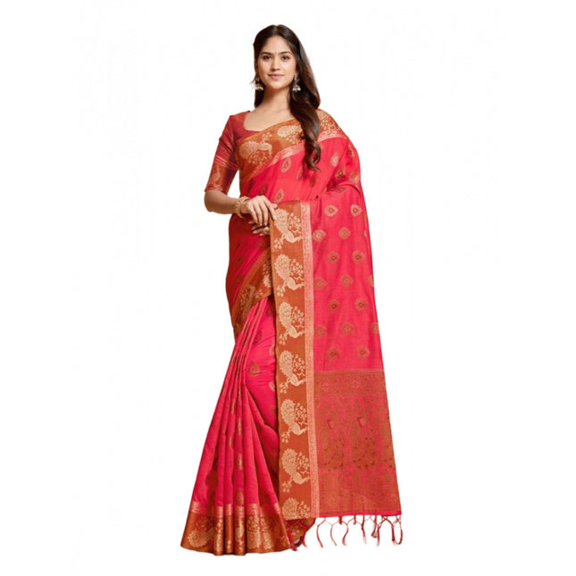 Rosolly Â Women's Organza Printed Saree With Unstitched Blouse (Pink, 5-6 Mtrs)