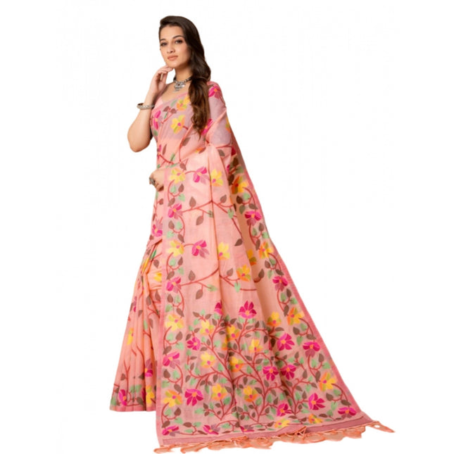 Rosolly  Women's Cotton Printed Saree With Unstitched Blouse (Pink, 5-6 Mtrs)
