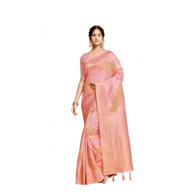 Rosolly Â Women's Linen Printed Saree With Unstitched Blouse (Pink, 5-6 Mtrs)
