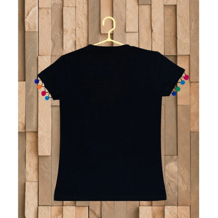 Rosolly Girl's Casual Short Sleeve Printed Cotton T Shirt (Black)
