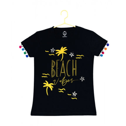 Rosolly Girl's Casual Short Sleeve Printed Cotton T Shirt (Black)