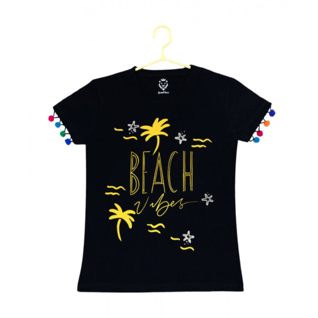 Rosolly Girl's Casual Short Sleeve Printed Cotton T Shirt (Black)