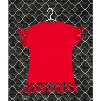 Rosolly Girl's Casual Short Sleeve Printed Cotton T Shirt (Red)