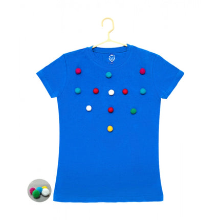 Rosolly Girl's Casual Short Sleeve Pom Pom Balls Cotton T Shirt (Royal Blue)