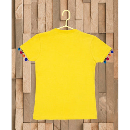 Rosolly Girl's Casual Short Sleeve Printed Cotton T Shirt (Yellow)