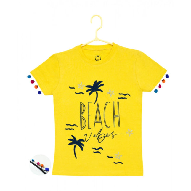 Rosolly Girl's Casual Short Sleeve Printed Cotton T Shirt (Yellow)