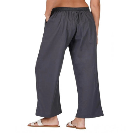 Rosolly Women's Casual Cotton Cambric Solid Elastic Palazzo Trousers (Dark Grey)
