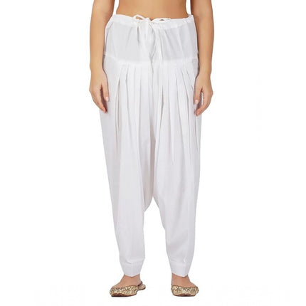 Rosolly Women's Casual Cotton Cambric Solid Drawstring Bottomwear (White)