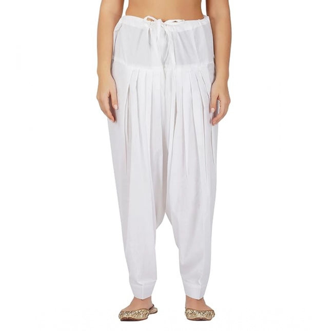 Rosolly Women's Casual Cotton Cambric Solid Drawstring Bottomwear (White)