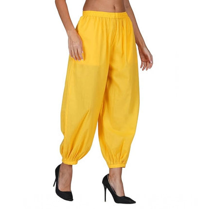 Rosolly Women's Casual Cotton Cambric Solid Elastic Waist Patiala Harem Pants (Yellow)