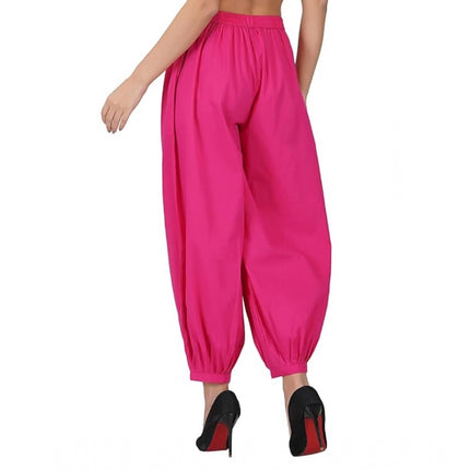 Rosolly Women's Casual Cotton Cambric Solid Elastic Waist Patiala Harem Pants (Pink)