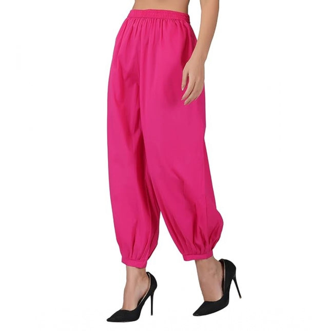 Rosolly Women's Casual Cotton Cambric Solid Elastic Waist Patiala Harem Pants (Pink)
