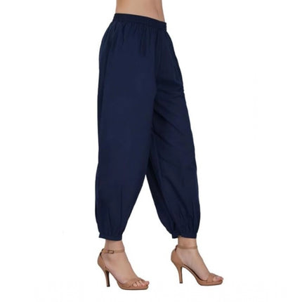 Rosolly Women's Casual Cotton Cambric Solid Elastic Waist Patiala Harem Pants (Navy Blue)