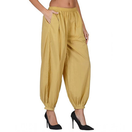Rosolly Women's Casual Cotton Cambric Solid Elastic Waist Patiala Harem Pants (Beige)