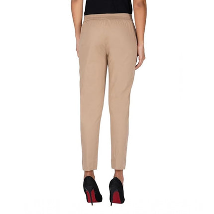 Rosolly Women's Casual Cotton Lycra Solid Trouser Pants (Beige)