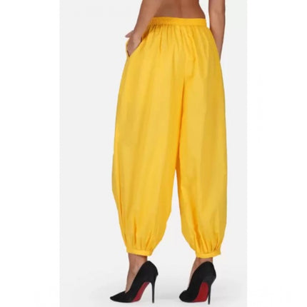 Rosolly Women's Casual Cotton Cambric Solid Elastic Waist Patiala Harem Pants (Yellow)