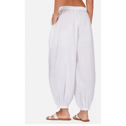 Rosolly Women's Casual Cotton Cambric Solid Elastic Waist Patiala Harem Pants (White)