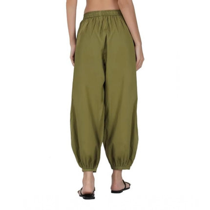 Rosolly Women's Casual Cotton Cambric Solid Elastic Waist Patiala Harem Pants (Green)