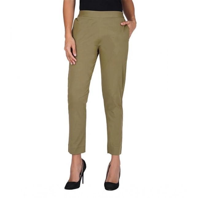 Rosolly Women's Casual Cotton Lycra Solid Trouser Pants (Green)