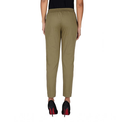 Rosolly Women's Casual Cotton Lycra Solid Trouser Pants (Green)