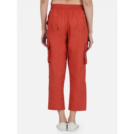 Rosolly Women's Casual Cotton Solid Cargo Pants (Rust)