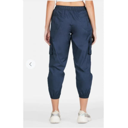 Rosolly Women's Casual Cotton Solid Elastic with Drawstring Cargo Pants (Navy Blue)