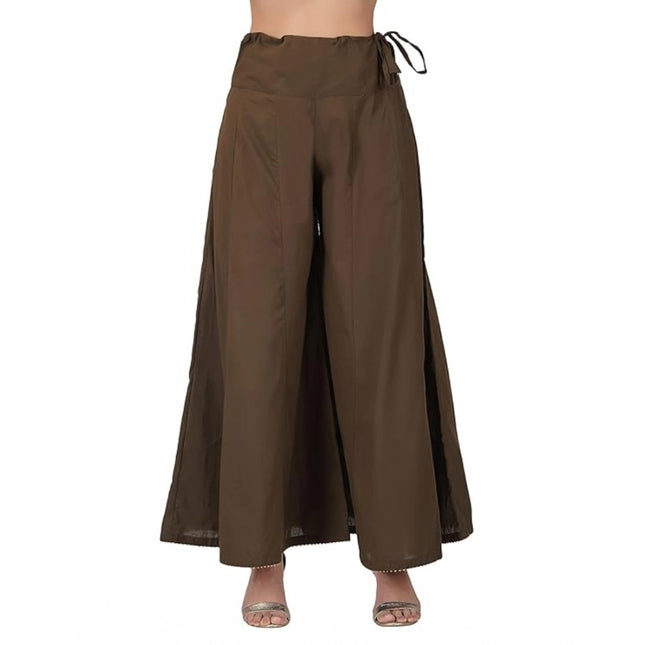 Rosolly Women's Casual Cotton Solid Palazzo (Brown)
